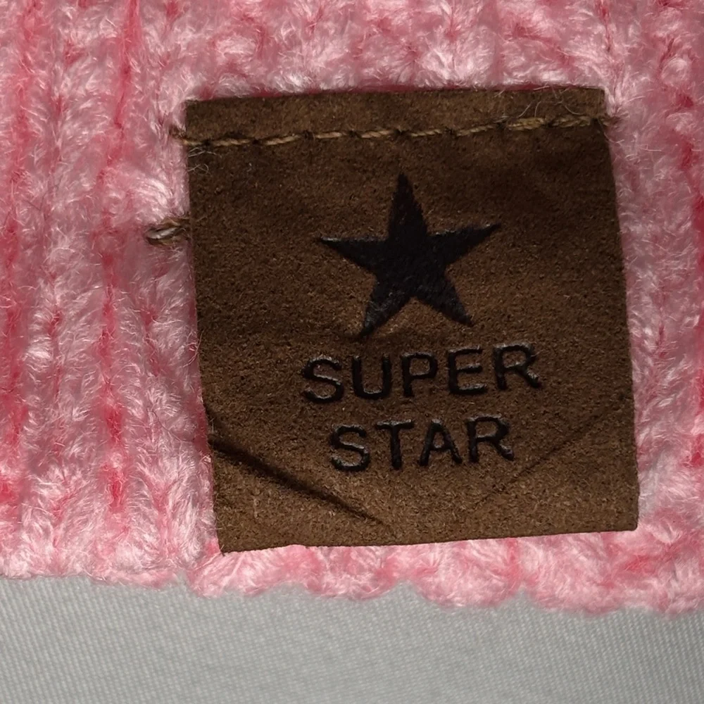 SUPER STAR Soft Rib Knit Beanie Winter Hat Pink Youth Size M NWOT